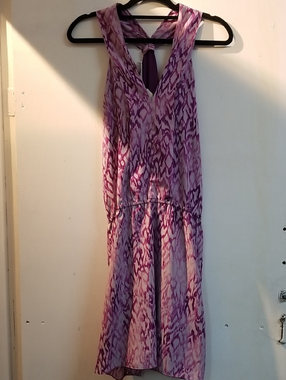 Purple Patterned Sleeveless Tie-Back Dress